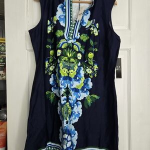 New York & Company Navy Blue Floral Midi Dress